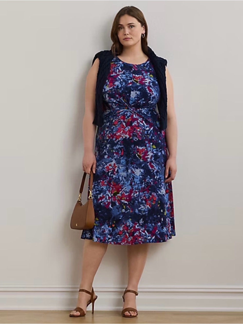 Lauren Ralph Lauren Women’s Plus Size 14W Blue Floral Twist Front Midi Dress NWT